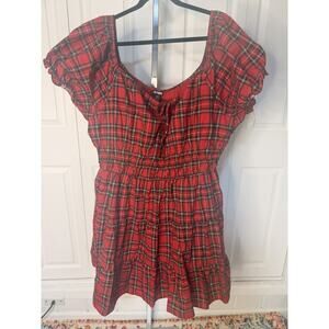 Hot Topic 4X Red Plaid Babydoll Milkmade Tiered Puffed Mini Dress Tie Front